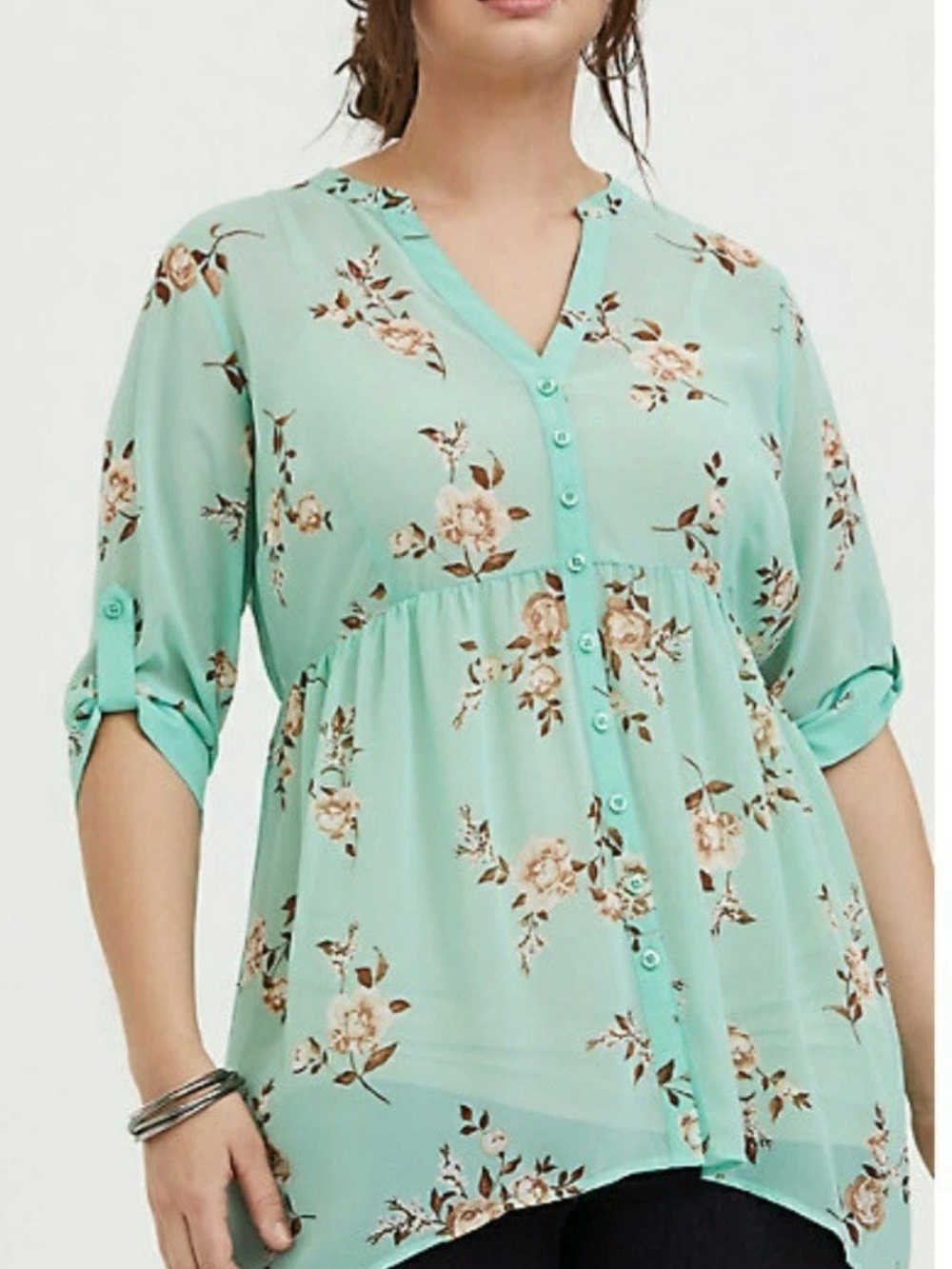 torrid Mint Floral Button-Up Tunic Top Size 1